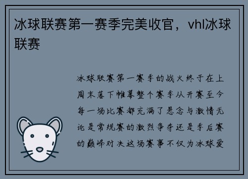 冰球联赛第一赛季完美收官，vhl冰球联赛