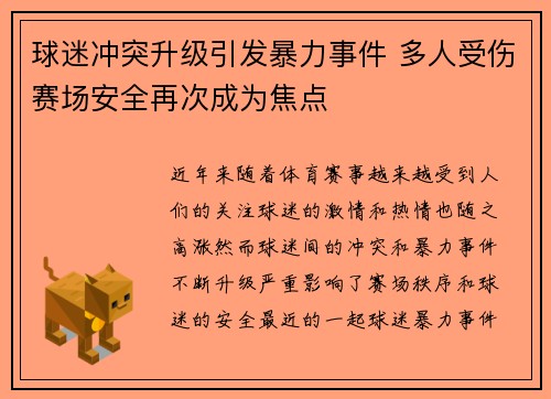 球迷冲突升级引发暴力事件 多人受伤赛场安全再次成为焦点